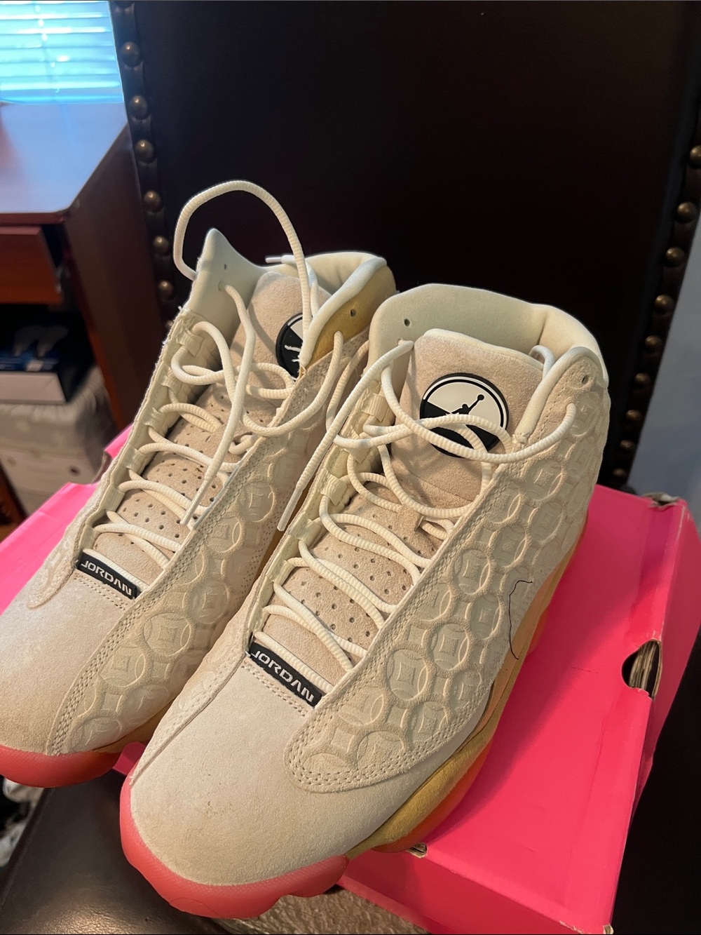 Jordan Kids Cream and Pink Mid-Top Sneakers